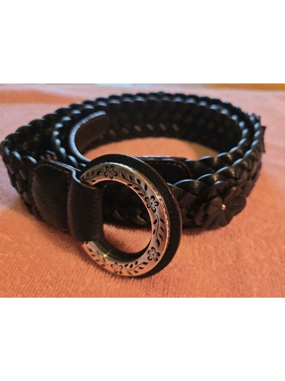 Brighton Women’s Blk Leather Woven Belt Silver Buckle 1.5” Wide Size 38” B30963